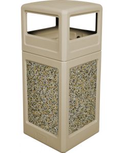P42SQDTBEIAG Dome Lid Trash Can - 42 Gallon Capacity - 18 1/2" Sq. x 41 3/4" H - Beige with Aggregate Panels