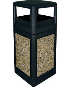 P42SQDTBLAAG Dome Lid Trash Can - 42 Gallon Capacity - 18 1/2" Sq. x 41 3/4" H - Black with Aggregate Panels
