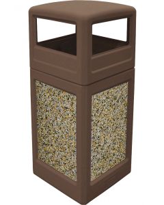 P42SQDTBROAG Dome Lid Trash Can - 42 Gallon Capacity - 18 1/2" Sq. x 41 3/4" H - Bronze with Aggregate Panels