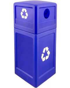P42SQDTRECBLU Dome Lid Recycling Can - 42 Gallon Capacity - 18 1/2" Sq. x 41 3/4" H - Blue in Color