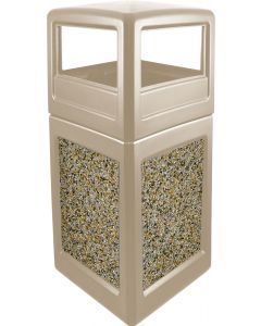 P52SQDTBEIAG Dome Lid Trash Can - 52 Gallon Capacity - 20 1/2" Sq. x 45 1/2" H - Beige in Color with Aggregate Panels