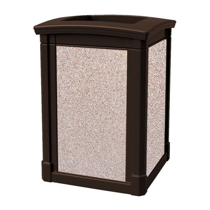 MAV44OTJAVACBL Open Top Trash Can with Cobblestone Panels - 44 Gallon Capacity - 27 3/4" Sq. x 40" H - Dark Brown in Color