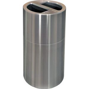 Imprezza ALMOR35 Aluminum Open Top Dual Stream Recycling Container - 30 Gallon Capacity - Satin Aluminum