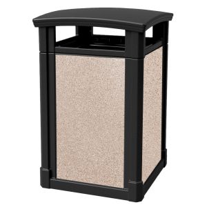 MAV44DTBLARVR Dome Lid Trash Can with Riverstone Panels - 44 Gallon Capacity - 27 3/4" Sq. x 45" H - Black in Color