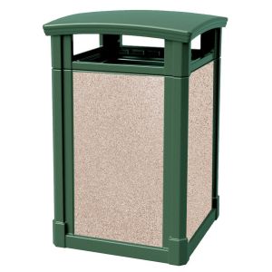 MAV44DTGRNRVR Dome Lid Trash Can with Riverstone Panels - 44 Gallon Capacity - 27 3/4" Sq. x 45" H - Dark Green in Color