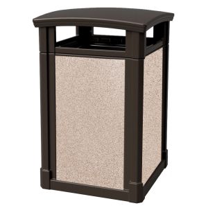 MAV44DTJAVARVR Dome Lid Trash Can with Riverstone Panels - 44 Gallon Capacity - 27 3/4" Sq. x 45" H - Dark Brown in Color
