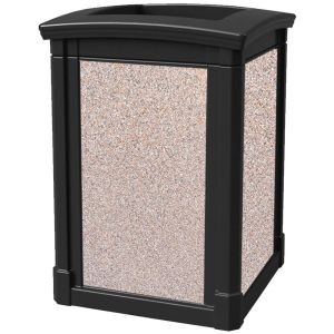 MAV44OTBLACBL Open Top Trash Can with Cobblestone Panels - 44 Gallon Capacity - 27 3/4" Sq. x 40" H - Black in Color