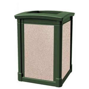 MAV44OTGRNRVR Open Top Trash Can with Riverstone Panels - 44 Gallon Capacity - 27 3/4" Sq. x 40" H - Dark Green in Color