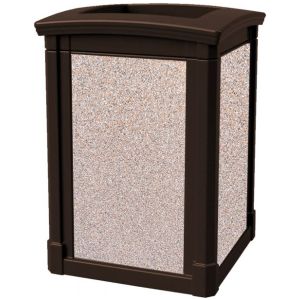 MAV44OTJAVACBL Open Top Trash Can with Cobblestone Panels - 44 Gallon Capacity - 27 3/4" Sq. x 40" H - Dark Brown in Color