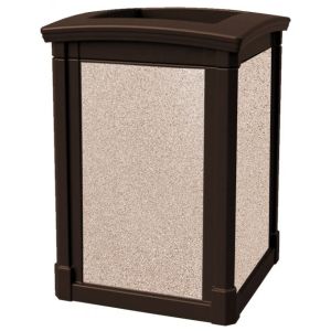 MAV44OTJAVARVR Open Top Trash Can with Riverstone Panels - 44 Gallon Capacity - 27 3/4" Sq. x 40" H - Dark Brown in Color