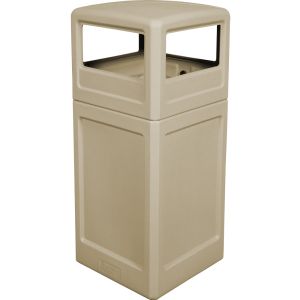 P42SQDTBEI Dome Lid Trash Can - 42 Gallon Capacity - 18 1/2" Sq. x 41 3/4" H - Beige in Color
