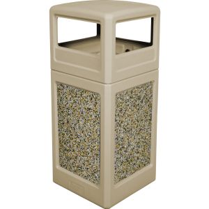P42SQDTBEIAG Dome Lid Trash Can - 42 Gallon Capacity - 18 1/2" Sq. x 41 3/4" H - Beige with Aggregate Panels