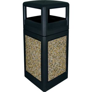 P42SQDTBLAAG Dome Lid Trash Can - 42 Gallon Capacity - 18 1/2" Sq. x 41 3/4" H - Black with Aggregate Panels