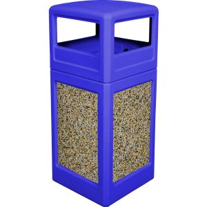P42SQDTBLUAG Dome Lid Trash Can - 42 Gallon Capacity - 18 1/2" Sq. x 41 3/4" H - Blue with Aggregate Panels
