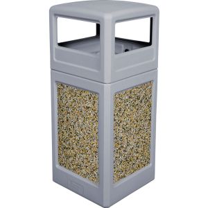P42SQDTGRAAG Dome Lid Trash Can - 42 Gallon Capacity - 18 1/2" Sq. x 41 3/4" H - Gray with Aggregate Panels