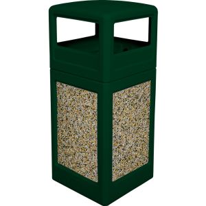 P42SQDTGRNAG Dome Lid Trash Can - 42 Gallon Capacity - 18 1/2" Sq. x 41 3/4" H - Dark Green with Aggregate Panels