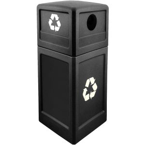 P42SQDTRECBLA Dome Lid Recycling Can - 42 Gallon Capacity - 18 1/2" Sq. x 41 3/4" H - Black in Color