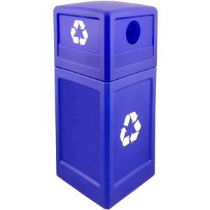 P42SQDTRECBLU Dome Lid Recycling Can - 42 Gallon Capacity - 18 1/2" Sq. x 41 3/4" H - Blue in Color