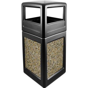 P52SQDTBLAAG Dome Lid Trash Can - 52 Gallon Capacity - 20 1/2" Sq. x 45 1/2" H - Black in Color with Aggregate Panels