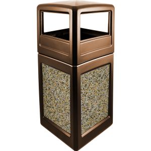 P52SQDTBROAG Dome Lid Trash Can - 52 Gallon Capacity - 20 1/2" Sq. x 45 1/2" H - Bronze in Color with Aggregate Panels