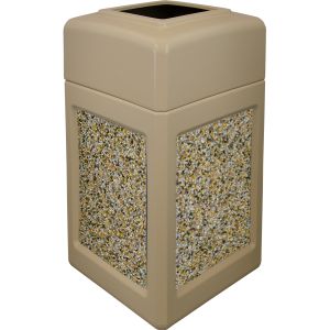 P52SQOTBEIAG Open Top Trash Can with Aggregate Panels - 52 Gallon Capacity - 20 1/2" Sq. x 36 1/2" H - Beige in Color