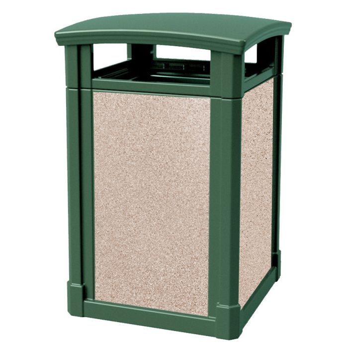 MAV44DTGRNRVR Dome Lid Trash Can with Riverstone Panels - 44 Gallon Capacity - 27 3/4" Sq. x 45" H - Dark Green in Color