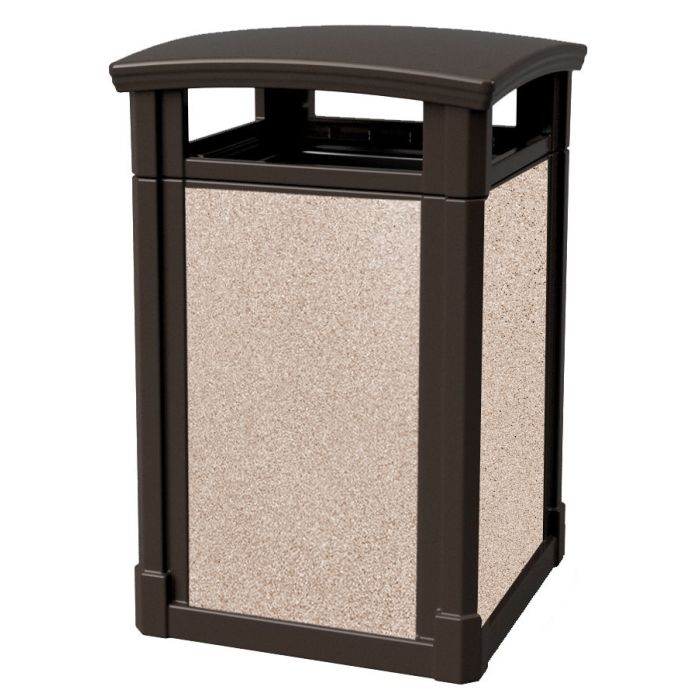 MAV44DTJAVARVR Dome Lid Trash Can with Riverstone Panels - 44 Gallon Capacity - 27 3/4" Sq. x 45" H - Dark Brown in Color