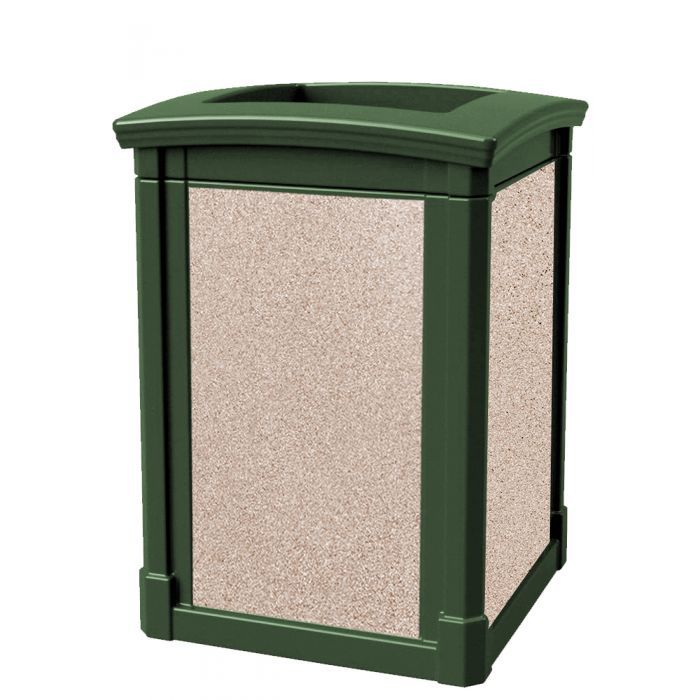 MAV44OTGRNRVR Open Top Trash Can with Riverstone Panels - 44 Gallon Capacity - 27 3/4" Sq. x 40" H - Dark Green in Color