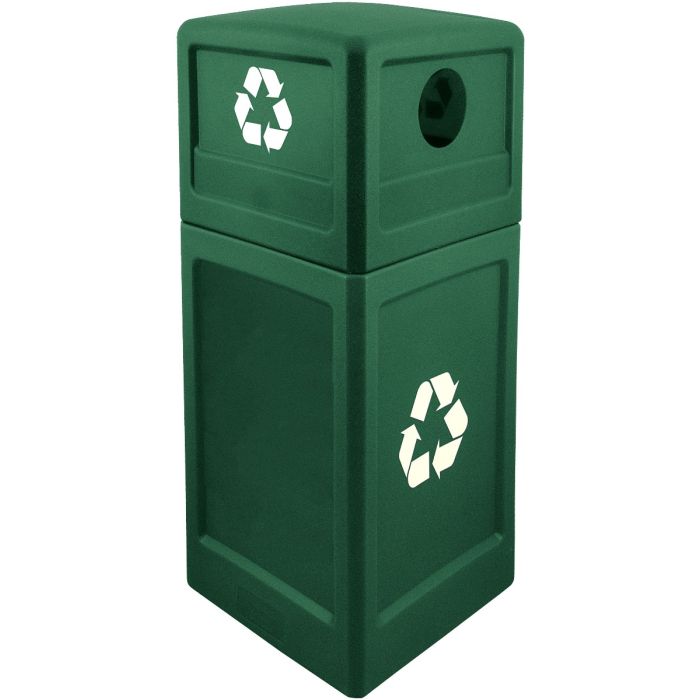 P42SQDTRECGRN Dome Lid Recycling Can - 42 Gallon Capacity - 18 1/2" Sq. x 41 3/4" H - Dark Green in Color