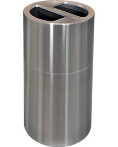 Imprezza ALMOR35 Aluminum Open Top Dual Stream Recycling Container - 30 Gallon Capacity - Satin Aluminum
