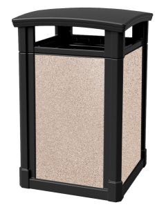 MAV44DTBLARVR Dome Lid Trash Can with Riverstone Panels - 44 Gallon Capacity - 27 3/4" Sq. x 45" H - Black in Color