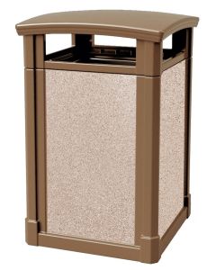 MAV44DTJAVARVR Dome Lid Trash Can with Riverstone Panels - 44 Gallon Capacity - 27 3/4" Sq. x 45" H - Dark Brown in Color