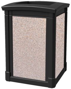 MAV44OTBLACBL Open Top Trash Can with Cobblestone Panels - 44 Gallon Capacity - 27 3/4" Sq. x 40" H - Black in Color