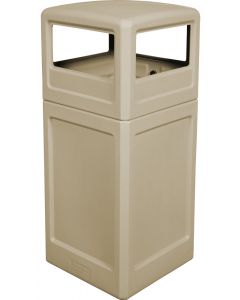 P42SQDTBEI Dome Lid Trash Can - 42 Gallon Capacity - 18 1/2" Sq. x 41 3/4" H - Beige in Color