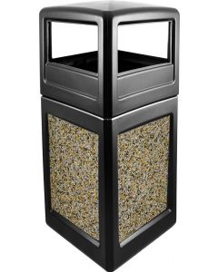 P52SQDTBLAAG Dome Lid Trash Can - 52 Gallon Capacity - 20 1/2" Sq. x 45 1/2" H - Black in Color with Aggregate Panels