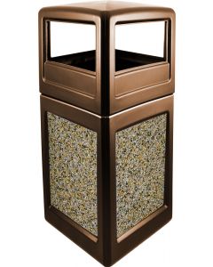 P52SQDTBROAG Dome Lid Trash Can - 52 Gallon Capacity - 20 1/2" Sq. x 45 1/2" H - Bronze in Color with Aggregate Panels