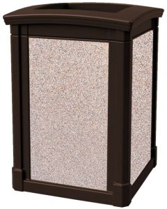 MAV44OTJAVACBL Open Top Trash Can with Cobblestone Panels - 44 Gallon Capacity - 27 3/4" Sq. x 40" H - Dark Brown in Color
