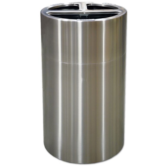 Imprezza ALMOR40T Aluminum Open Top Triple Stream Recycling Container - 40 Gallon Capacity - Satin Aluminum