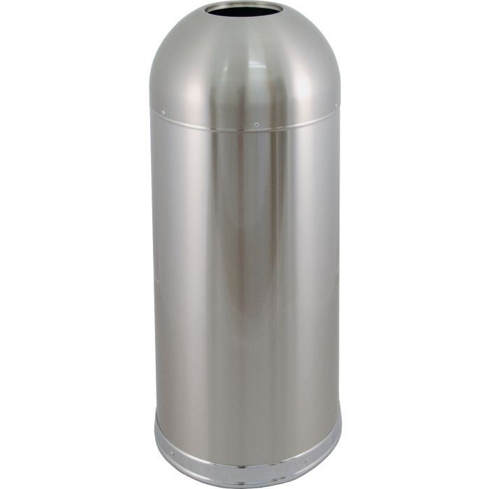 DOT15FPSSGL Bullet Dome Open Top Trash Can - 15 Gallon Capacity - 14 1/2" Dia. x 34" H - Fingerprint Proof Stainless Steel