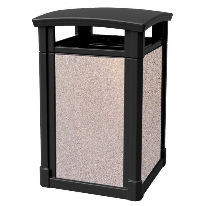 MAV44DTBLACBL Dome Lid Trash Can with Cobblestone Panels - 44 Gallon Capacity - 27 3/4" Sq. x 45" H - Black in Color