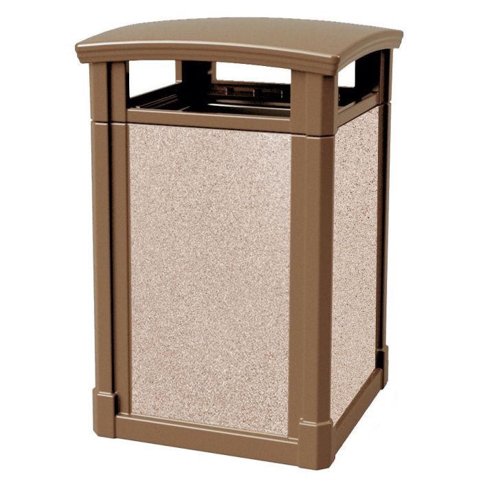 MAV44DTBRORVR Dome Lid Trash Can with Riverstone Panels - 44 Gallon Capacity - 27 3/4" Sq. x 45" H - Bronze in Color