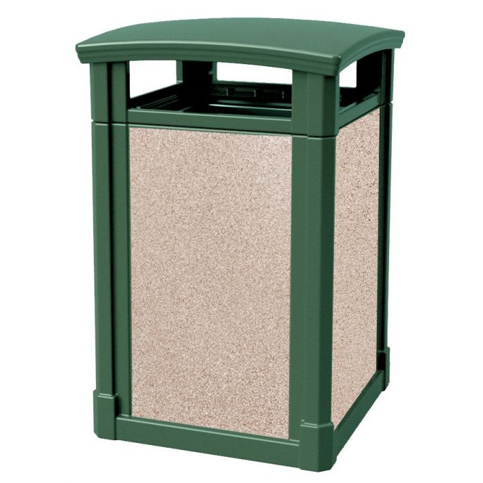 MAV44DTGRNRVR Dome Lid Trash Can with Riverstone Panels - 44 Gallon Capacity - 27 3/4" Sq. x 45" H - Dark Green in Color