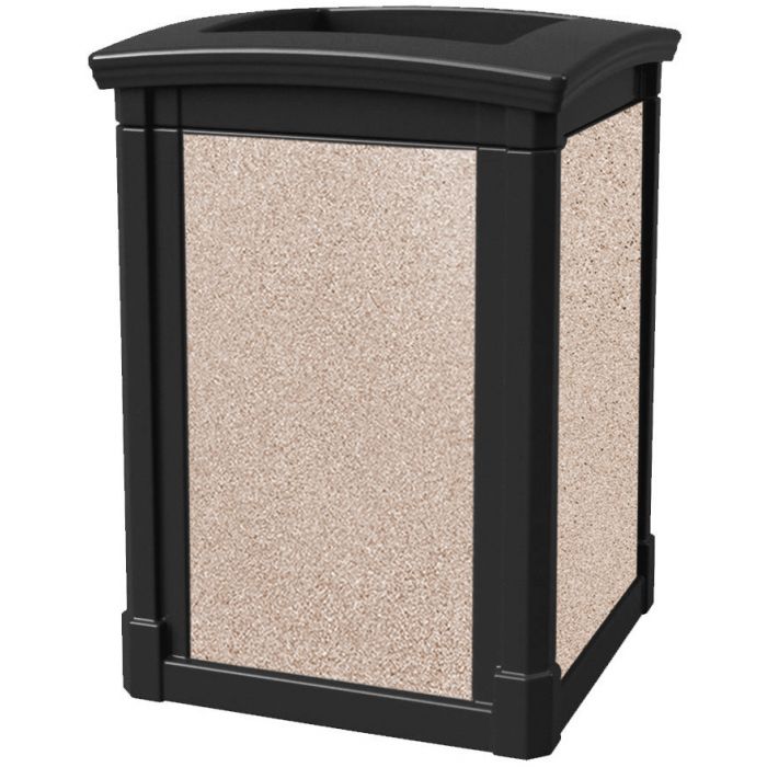 MAV44OTBLARVR Open Top Trash Can with Riverstone Panels - 44 Gallon Capacity - 27 3/4" Sq. x 40" H - Black in Color