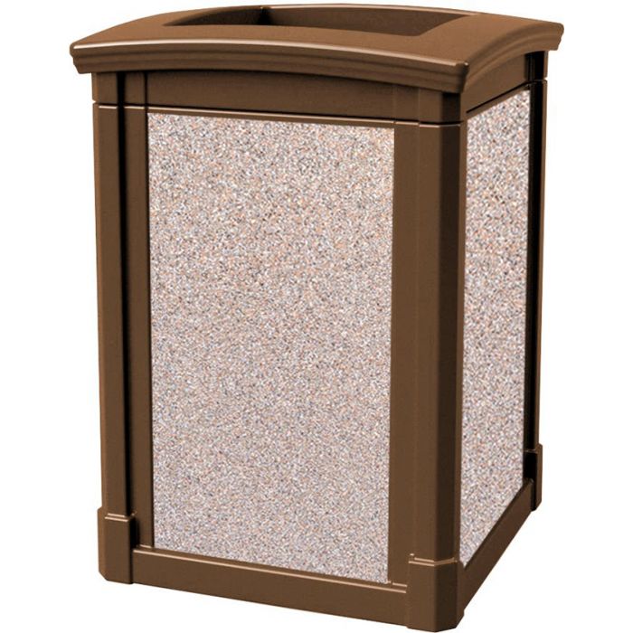 MAV44OTBROCBL Open Top Trash Can with Cobblestone Panels - 44 Gallon Capacity - 27 3/4" Sq. x 40" H - Bronze in Color