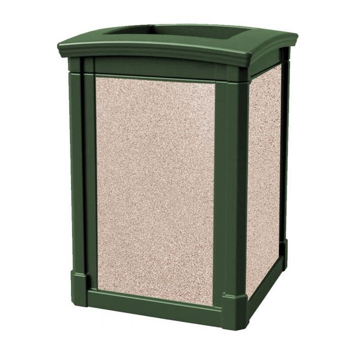 MAV44OTGRNRVR Open Top Trash Can with Riverstone Panels - 44 Gallon Capacity - 27 3/4" Sq. x 40" H - Dark Green in Color
