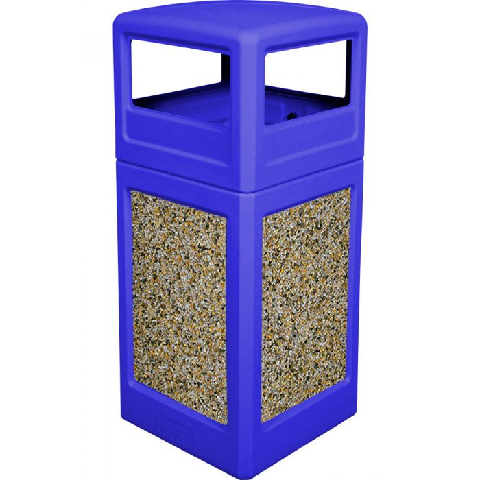 P42SQDTBLUAG Dome Lid Trash Can - 42 Gallon Capacity - 18 1/2" Sq. x 41 3/4" H - Blue with Aggregate Panels