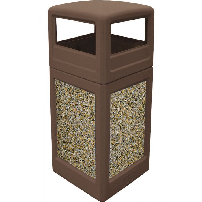 P42SQDTBROAG Dome Lid Trash Can - 42 Gallon Capacity - 18 1/2" Sq. x 41 3/4" H - Bronze with Aggregate Panels