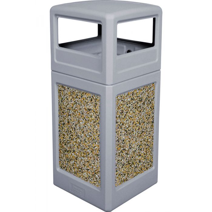 P42SQDTGRAAG Dome Lid Trash Can - 42 Gallon Capacity - 18 1/2" Sq. x 41 3/4" H - Gray with Aggregate Panels