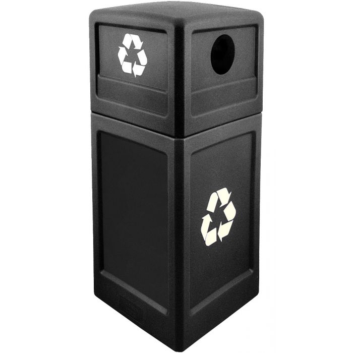P42SQDTRECBLA Dome Lid Recycling Can - 42 Gallon Capacity - 18 1/2" Sq. x 41 3/4" H - Black in Color