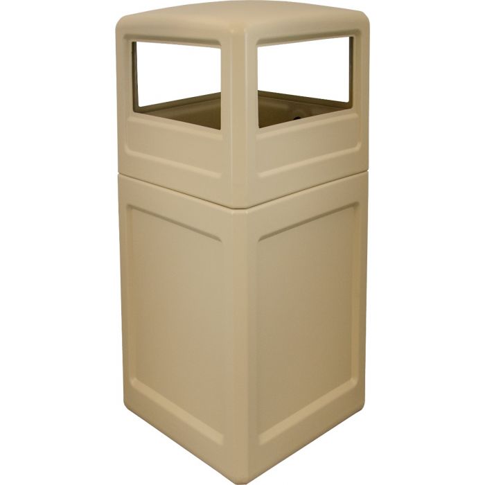 P52SQDTBEI Dome Lid Trash Can - 52 Gallon Capacity - 20 1/2" Sq. x 45 1/2" H - Beige in Color